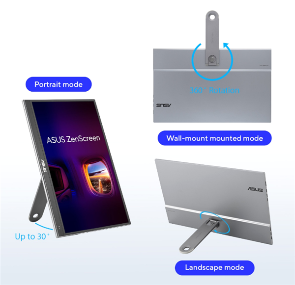 华硕推出ZenScreen  OLED  MQ16AHE便携式显示器：全新支架设计