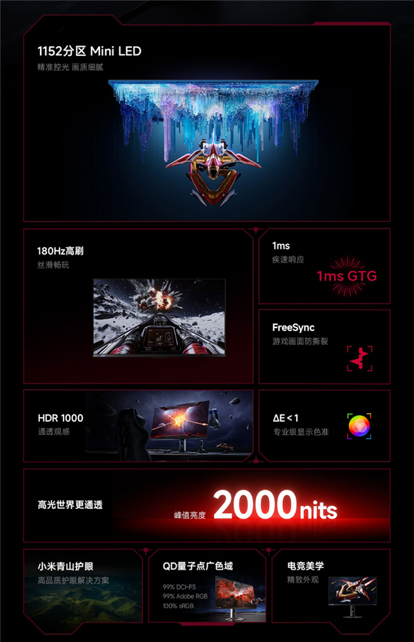 小米推出REDMI显示器G Pro 27Q：1152分区Mini LED屏 2K/180Hz